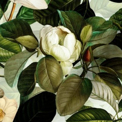 18" Lush Antique Magnolia Flowers - Vintage Magnolias home decor, Nostalgic  wallpaper,Magnolia Fabric - Flowers Fabric -  Magnolia Wallpaper off white- double layer