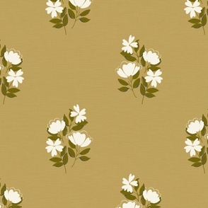 Large scale floral, gold with ivory flowers © terriconraddesigns