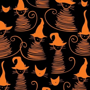 eclectic witch cat dark - orange on black duke cat - halloween cat fabric and wallpaper