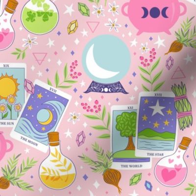 Large, Witchy Divination and Potions on Pink Background
