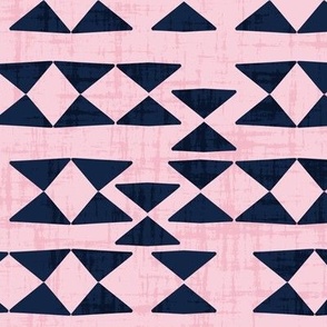 geo triangles - indigo on pink