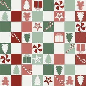 1"  christmas holiday checkerboard fabric - red and green christmas checker