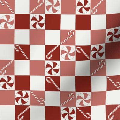 1" christmas checkerboard fabric - holiday candy cane peppermint fabric