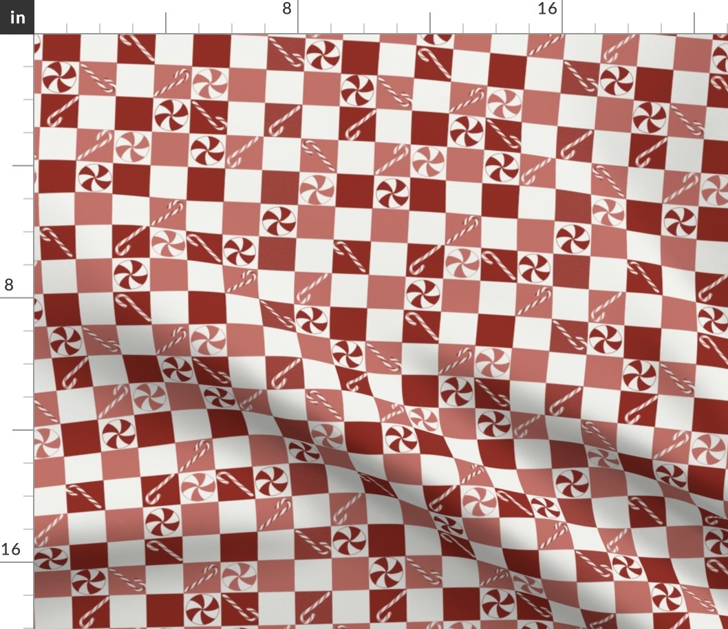 1" christmas checkerboard fabric - holiday candy cane peppermint fabric