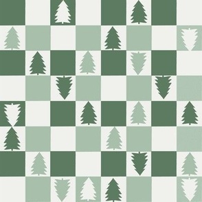 1" christmas checkerboard fabric - green checker fabric, christmas tree fabric
