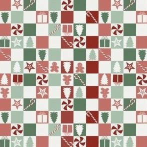 1/2" christmas holiday checkerboard fabric - red and green christmas checker