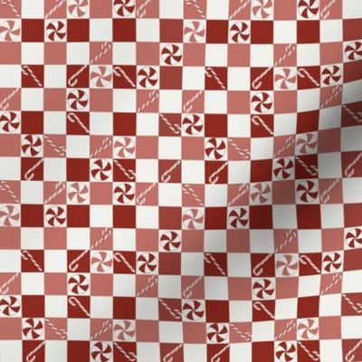 1/2" christmas checkerboard fabric - holiday candy cane peppermint fabric
