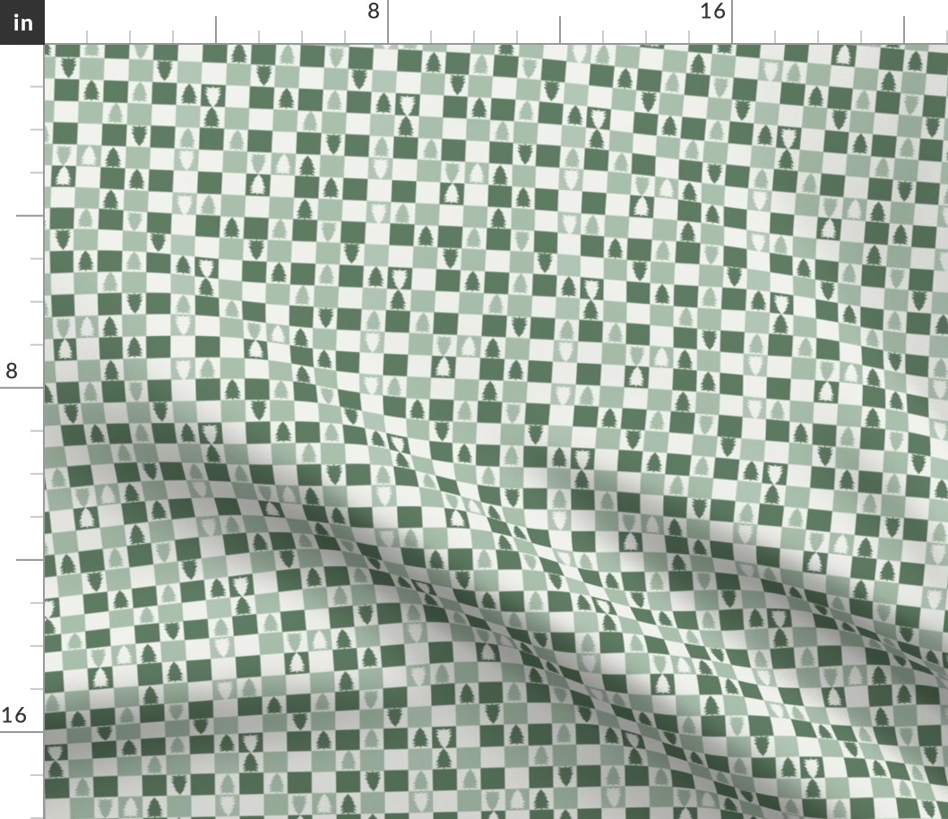 1/2" christmas checkerboard fabric - green checker fabric, christmas tree fabric