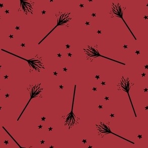 bkrd Hello Halloween Witch Brooms 8x8 maroon