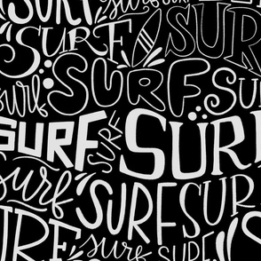 surf lettering white text black background