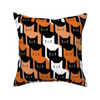 Catstooth Halloween Cats Medium- Novelty Houndstooth- Orange Black and White Geometric Cat Fabric- Classic Modern Wallpaper- Pied de Poule
