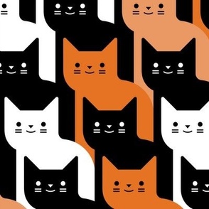 Catstooth Halloween Cats Medium- Novelty Houndstooth- Orange Black and White Geometric Cat Fabric- Classic Modern Wallpaper- Pied de Poule