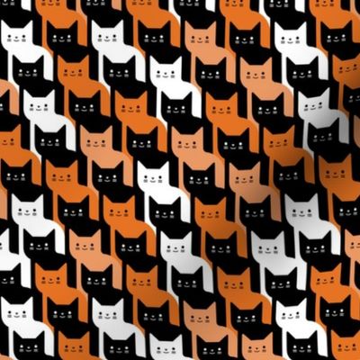 Catstooth Halloween Cats Mini- Novelty Houndstooth- Orange Black and White Geometric Cat Fabric- Pied de Poule