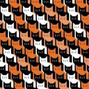 Catstooth Halloween Cats Mini- Novelty Houndstooth- Orange Black and White Geometric Cat Fabric- Pied de Poule