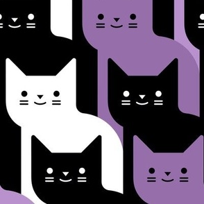 Catstooth- Halloween Houndstooth with Cats Large- Purple Black and White Geometric Cats- Cute Cat Fabric- Classic Modern Wallpaper- Extra Large Pied de Poule