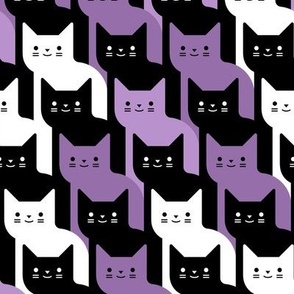 Catstooth- Halloween Houndstooth with Cats Small- Purple Black and White Geometric Cats- Cute Cat Fabric- Classic Modern Wallpaper- Pied de Poule