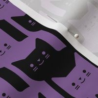 Catstooth- Halloween Houndstooth with Cats Medium- Purple and Black Geometric Cats- Cute Cat Fabric- Classic Modern Wallpaper- Pied de Poule