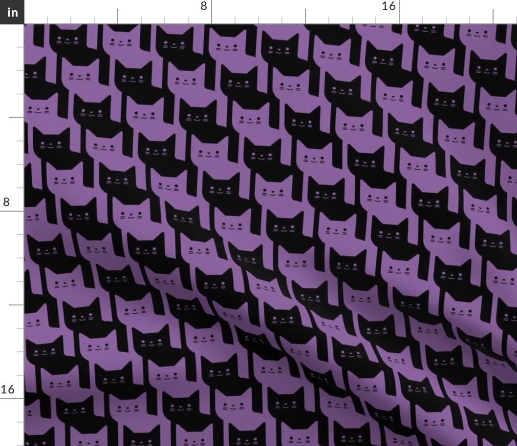 Catstooth- Halloween Houndstooth with Cats Medium- Purple and Black Geometric Cats- Cute Cat Fabric- Classic Modern Wallpaper- Pied de Poule