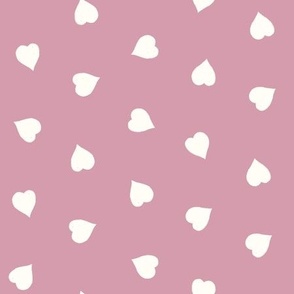 Hand Painted White Hearts Tossed on Pink: I Love You, Valentines Day, Anniversary