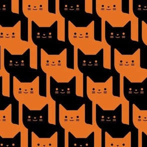 Catstooth- Halloween Houndstooth with Cats Medium- Orange and Black Geometric Cats- Cute Cat Fabric- Classic Modern Wallpaper- Pied de Poule