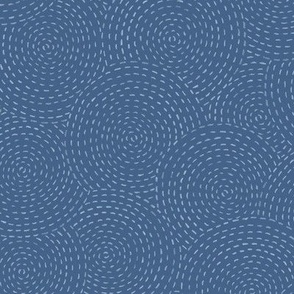 Hand Drawn Seed Stitch Circles Geometric Blender Print - in Denim