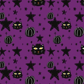 Halloween Black Cat Purple