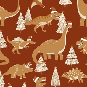 Christmas Dinosaurs in Custard and Mustard with santa hats copy