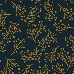 Gold holly berries in navy - Christmas print