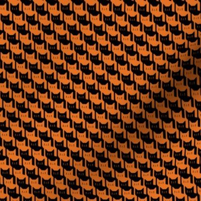 Catstooth- Halloween Houndstooth with Cats Minil- Orange and Black Geometric Cats- Cute Cat Fabric- Classic Modern Wallpaper- Pied de Poule