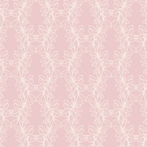 Ella Lacy Leaf Vine in Ivory Outline on a Solid Dusty Pink Background with 4 inch Repeat