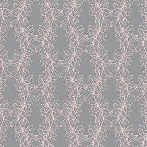 Ella Lacy Leaf Vine in Pink Outline on a Solid Gray Background with 4 inch Repeat