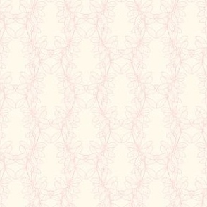 Ella Lacy Leaf Vine in Pink Outline on a Solid Ivory Background with 4 inch Repeat