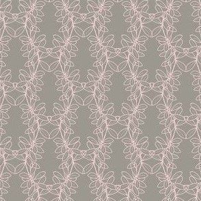 Ella Lacy Leaf Vine in Pink Outline on a Solid Taupe Background with 4 inch Repeat