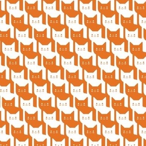 Catstooth- Houndstooth with Cats Small- Orange and White Geometric Cats- Cute Cat Fabric- Classic Modern Wallpaper- Pied de Poule