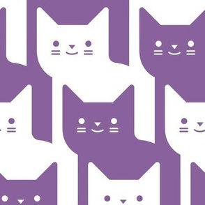 Catstooth- Houndstooth with Cats Large- Purple and White Geometric Cats- Cute Cat Fabric- Classic Modern Wallpaper- Jumbo Pied de Poule