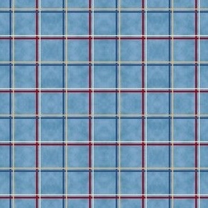 Blue Simple Plaid in Red, Gold and White with a Blue Textured Wash Background in 3 inch repeats