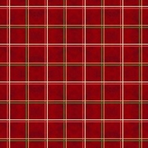 Red Simple Plaid in Red, Gold and Green with a Red Textured Wash Background in 3 inch repeats