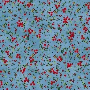 Holly Berry Random Polka Dots on Blue Textured Color Wash with a 6 inch Repeat