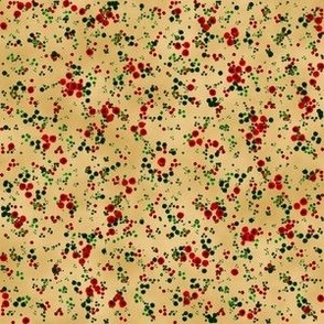 Holly Berry Random Polka Dots on Gold Textured Color Wash with a 6 inch Repeat