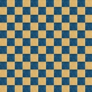 Checkerboard Watercolor Texture in Gold and Blue Half Inch Squares
