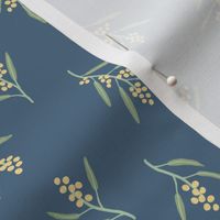 Australian yellow wattle and green leaves on navy - small