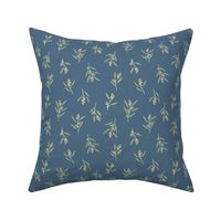 Australian yellow wattle and green leaves on navy - small