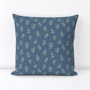 Australian yellow wattle and green leaves on navy - small