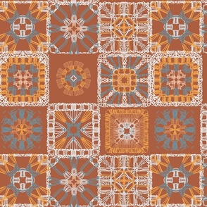 Grannysquare  crochet lace brown blue 