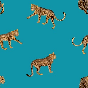 Small cheetahs on sky blue
