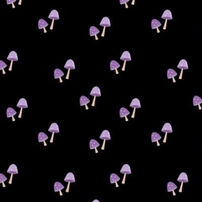 The minimalist autumn garden - mushroom pattern for baby nursery purple lilac nineties on black
