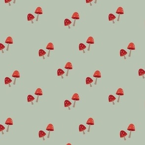 The minimalist autumn garden - mushroom pattern for baby nursery red sage green