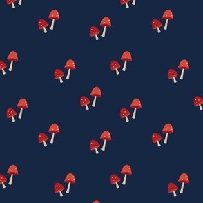 The minimalist autumn garden - mushroom pattern for baby nursery red on navy blue