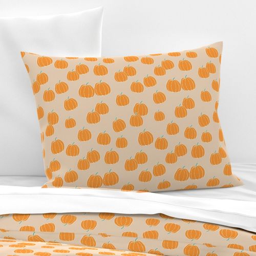 Raw minimalist ditsy pumpkin garden fall design in orange on beige