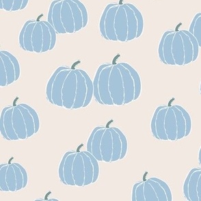 Raw minimalist ditsy pumpkin garden fall design in soft moody blue periwinkle on ivory